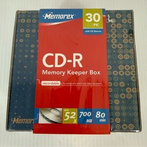 Memorex CD-R 700MB 80 min Recordable 30 Pack w/ CD Sleeves Memory Keeper Box NEW